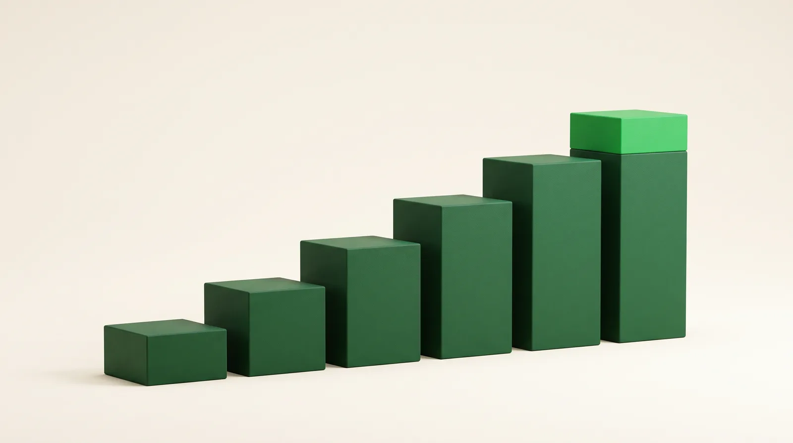 Six green blocks arranged as a rising staircase